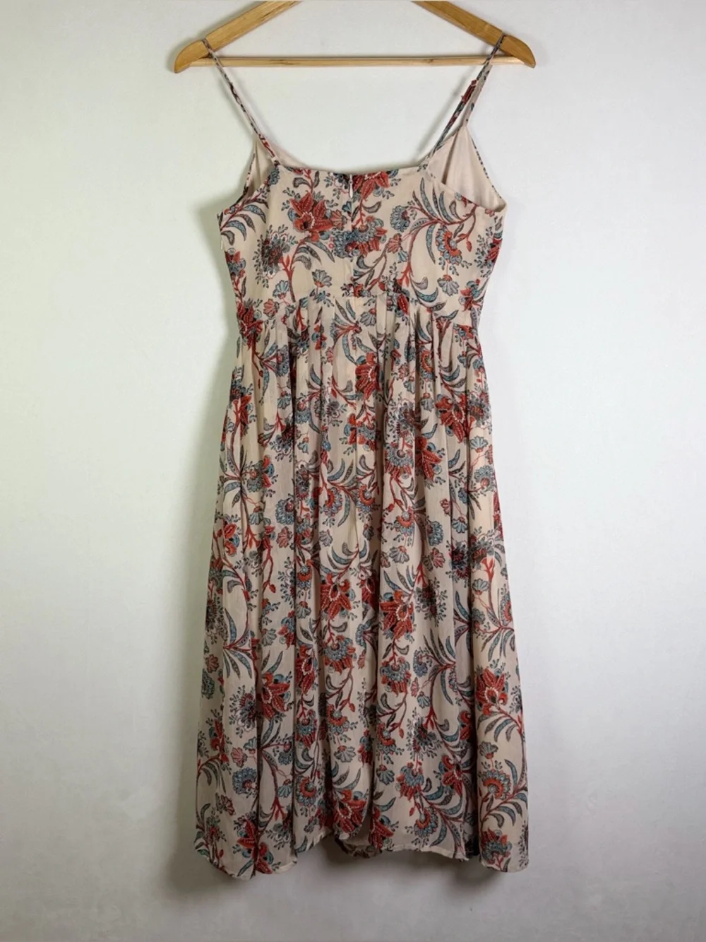 BB Dakota Floral Boho Midi Dress Women’s Sz 2 Cream Red Blue Sleeveless Coastal - Picture 7 of 9